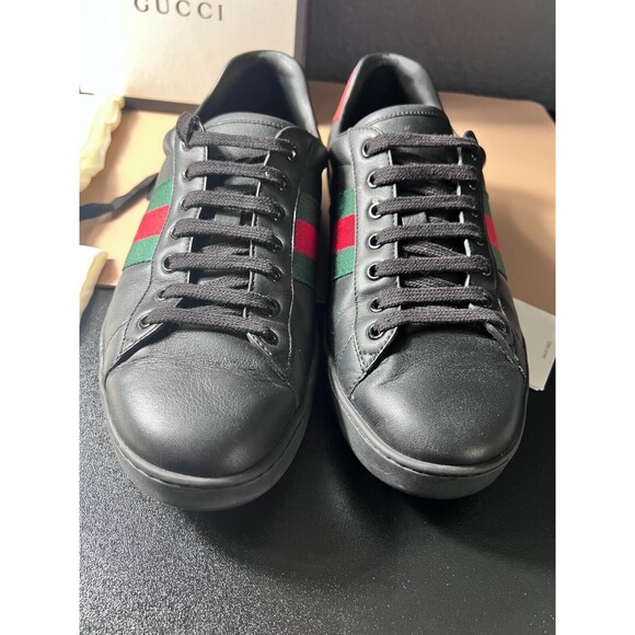 Gucci Ace Leather Lace Up Sneaker M Size 9.5 Black Python Embossed Authenticated - Picture 7 of 15